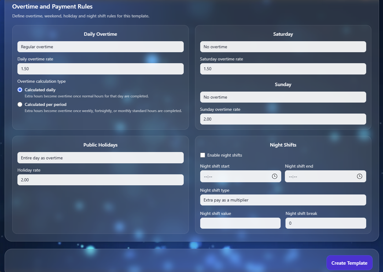 Smart shift template scheduler screenshot